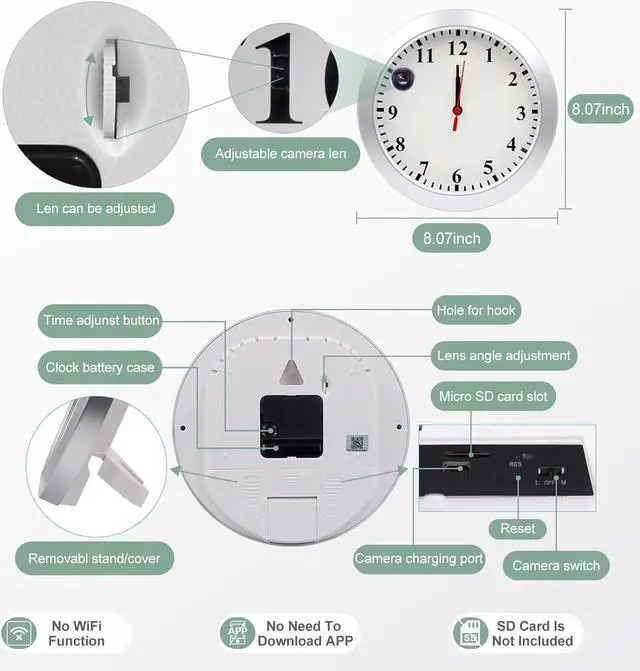 Alt view image 7 of 7 - Hidden Camera 1080P HD Video Recorder with Motio Detection Loop Recording Security Nanny Cam Video-Only Camera for Home/Office, No WiFi Function