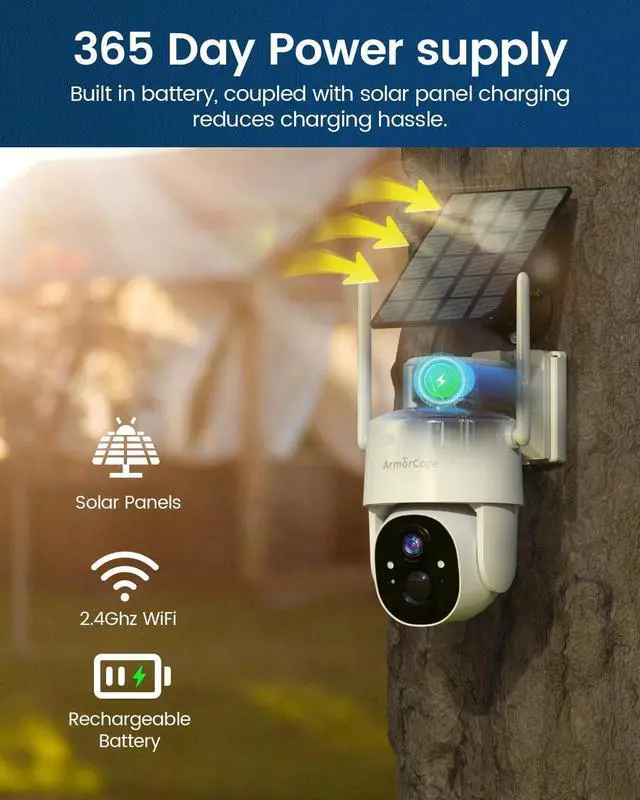 Alt view image 6 of 7 - Solar Security Cameras Wireless Outdoor,360° View Battery Powered with Spotlight Color Night Vision,2K WiFi Home Security,PIR Sensor,Wireless Easy Install, 2.4 GHz Wi-Fi