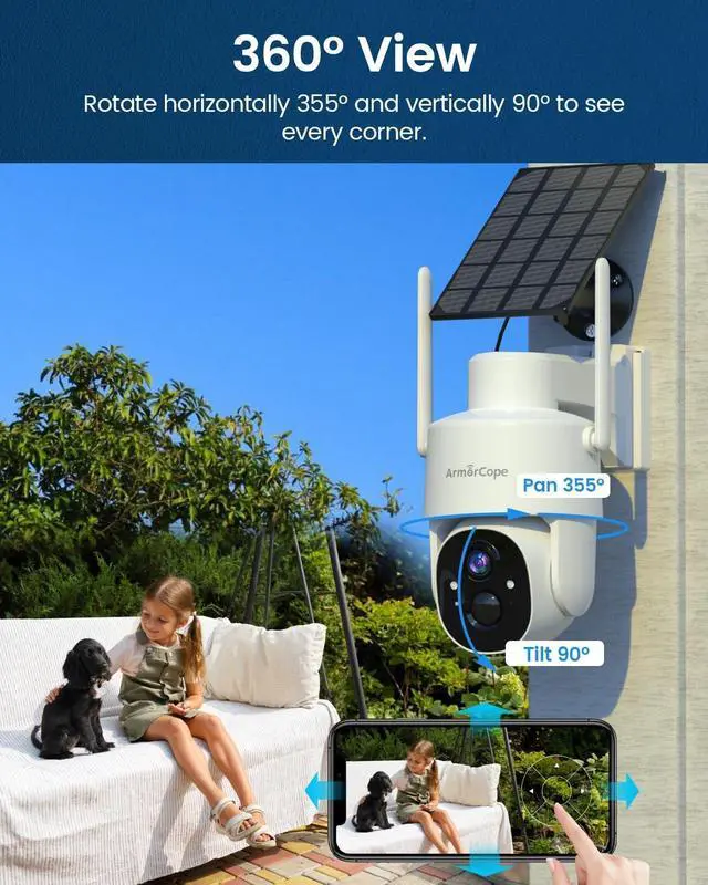 Alt view image 7 of 7 - Solar Security Cameras Wireless Outdoor,360° View Battery Powered with Spotlight Color Night Vision,2K WiFi Home Security,PIR Sensor,Wireless Easy Install, 2.4 GHz Wi-Fi