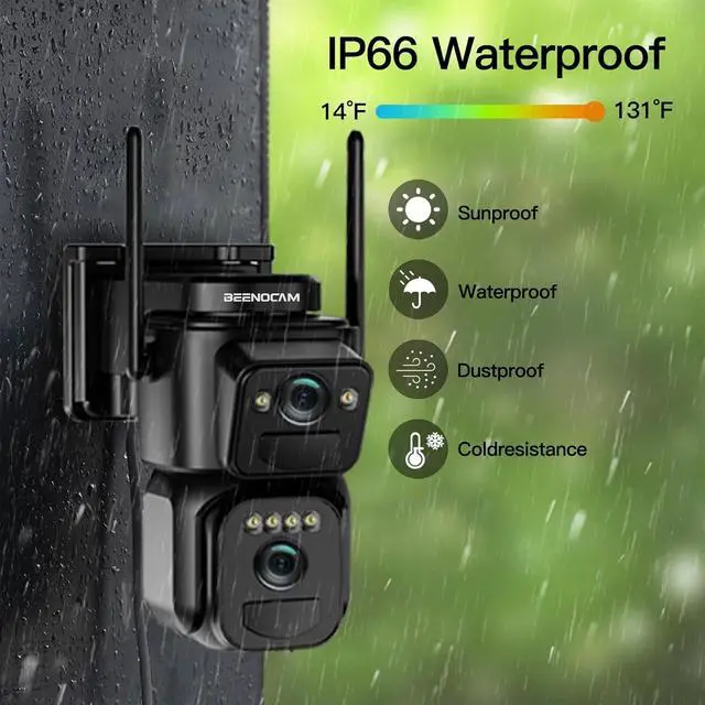 Alt view image 7 of 7 - BEENOCAM 4K Solar Security Cameras Wireless Outdoor, Dual Lens 360°PTZ Solar Cameras for Home Security with Color Night Vision,PIR Human Detection, Auto Tracking,Spotlight/Siren Alarm, 2.4/5Ghz WiFi