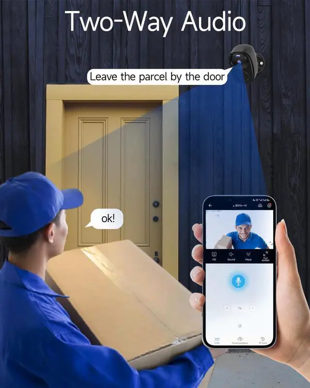 Alt view image 3 of 7 - Security Cameras Wireless Outdoor, Battery Powered Security Cameras with IP65 Waterproof, Two-Way Audio, Color Night Vision, No Subscription WiFi Security Camera Suitable for Alexa