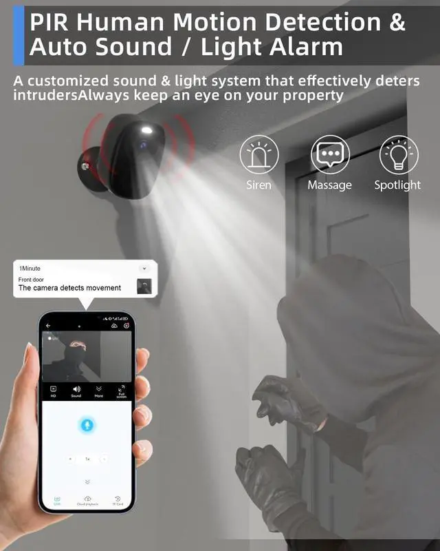 Alt view image 4 of 7 - Security Cameras Wireless Outdoor, Battery Powered Security Cameras with IP65 Waterproof, Two-Way Audio, Color Night Vision, No Subscription WiFi Security Camera Suitable for Alexa