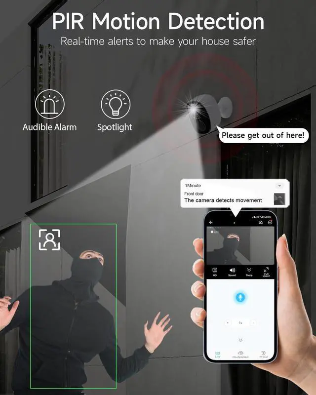 Alt view image 4 of 7 - Security Cameras Wireless Outdoor, Battery Powered Security Cameras with IP65 Waterproof, Two-Way Audio, Color Night Vision, No Subscription WiFi Security Camera