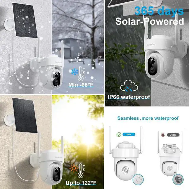Alt view image 6 of 7 - BondFree 5MP 4K Solar Camera Wireless Outdoor, Battery Powered Security Camera with 14 Spotlight 400Lm Color Night Vision IP66 Waterproof 360° Surveillance 2.4G WiFi Camera 2-Way Talk Works with Alexa