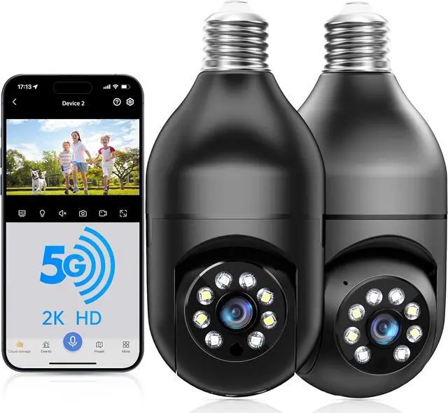 Main image of Light Bulb Security Camera 2Pack 5G& 2.4GHz WiFi 2K Security Cameras Wireless Outdoor Motion Detection and Alarm,Two-Way Talk,Color Night Vision,Human Detection, Bulb Camera Compatible with Alexa