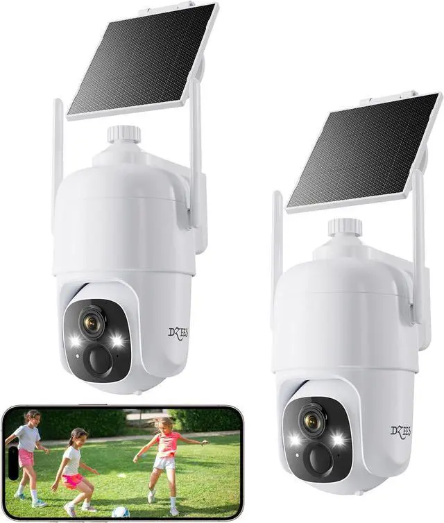 Main image of Dzees Solar Security Cameras Wireless Outdoor, 2K Battery Powered Security Camera, 360° PTZ Camera with Spotlight, Siren, Color Night Vision, AI Dectection, IP66 for Home Security, 2.4GHz 2-Pack