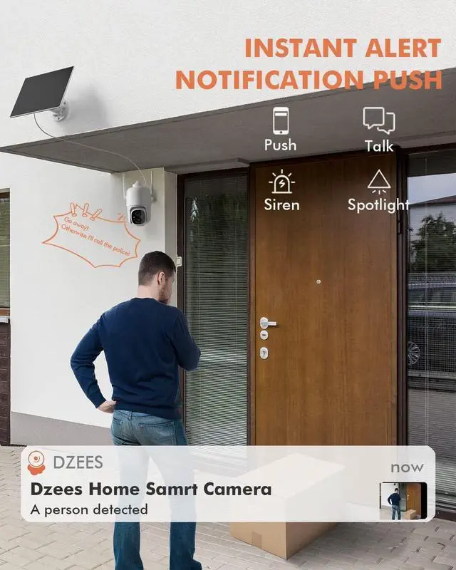 Alt view image 4 of 7 - Dzees Solar Security Cameras Wireless Outdoor, 2K Battery Powered Security Camera, 360° PTZ Camera with Spotlight, Siren, Color Night Vision, AI Dectection, IP66 for Home Security, 2.4GHz 2-Pack