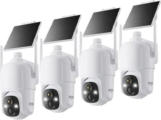 Main image of Dzees Solar Security Cameras Wireless Outdoor, 2K Battery Powered Security Camera, 360° PTZ Camera with Spotlight, Siren, Color Night Vision, AI Dectection, IP66 for Home Security, 2.4GHz 4-Pack