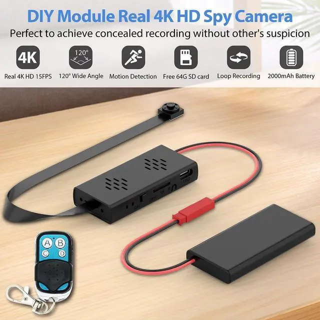 Alt view image 2 of 7 - Full 4K HD Mini Hidden Camera, DIY Module Tiny Spy Wireless Remote Control Small Nanny Cam with Free 64G SD Card, Smart Home Surveillance Equipment for Security(No Need Wi-Fi)