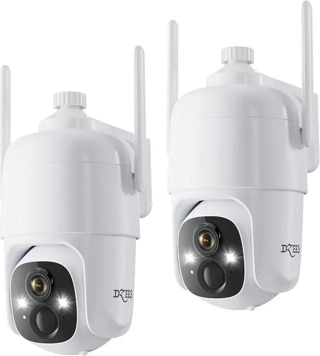 Main image of Dzees 360° PTZ Security Cameras Wireless Outdoor WiFi, 2K Battery Powered Home Security Camera Indoor, Spotlight & Siren, Color Night Vision, 2-Way Talk, AI Motion Detection, IP66 2-Pack