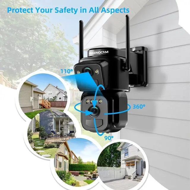 Alt view image 4 of 7 - Gadpiparty BEENOCAM Dual Lens 4K Solar Security Camera Wireless Outdoor, 2.4g & 5g WiFi, 360°PTZ Rotating Cam and 110° Fixed Cam 2-in-1 for Home Security with Color Night Vision,2-Way Audio, Light Al
