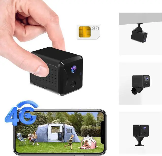 Main image of No WiFi Security Camera with 4G SIM Card, 4G LTE Cellular Security Camera with 5200mAh Battery, HD Portable Car Security Camera, 160° Wide View, AI Motion Detection Alert, 33ft Night Vision