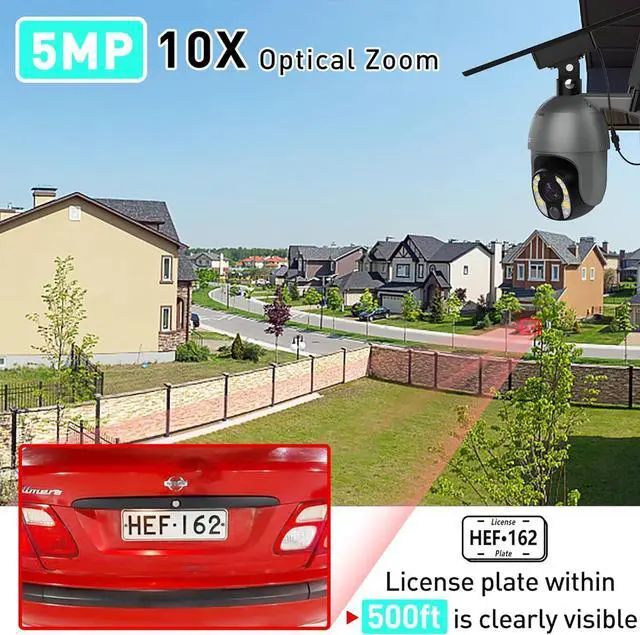 Alt view image 2 of 7 - SOLIOM® Security Cameras Wireless Outdoor, 5MP 2.4G Wi-Fi Security Camera with 10X Optical Zoom, Battery and Solar Powered, Human Detection, Auto Tracking, and Spotlight Color Night Vision