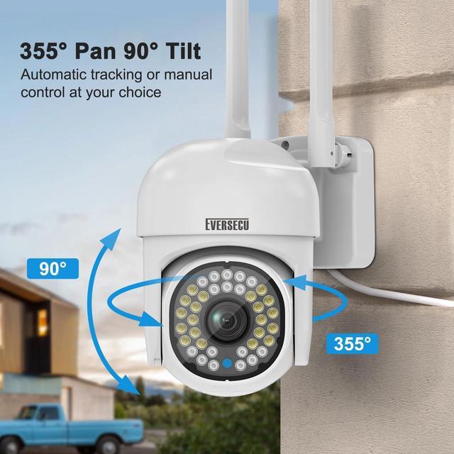 Alt view image 4 of 7 - Gadpiparty EVERSECU 2K 3.0MP Outdoor WiFi PTZ Security Camera, 2.4G&5G WiFi, Auto Tracking, 2 Way Audio, Color & Infrared Night Vision, Work with Alexa, SD Card & Cloud Storage, ONVIF Compliant IP Ca
