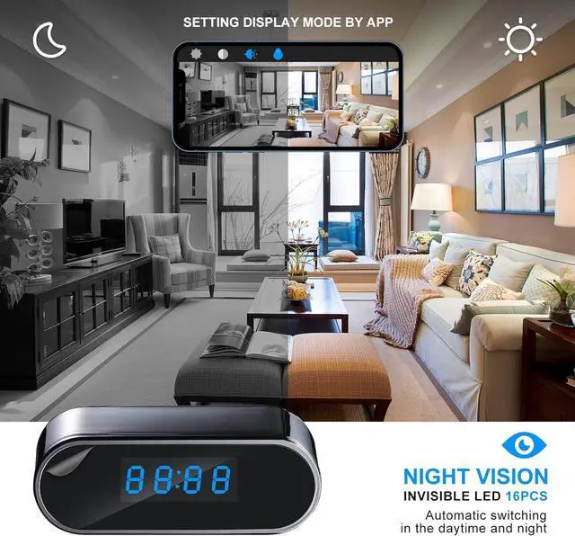 Alt view image 2 of 7 - Home Security Camera HD 1080P Indoor with Clock Detector, WiFi Smart Camera with Night Vision,Motion Detection  (A13), BLACK