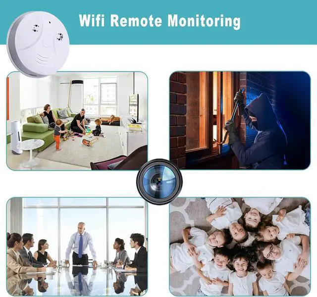Alt view image 2 of 6 - Security Camera 1080P Indoor with Smoke Detector,Nanny cam WiFi Indoor Camera Dome Surveillance System with Night Vision,Motion Detection, for Home,Business, Baby Monitor
