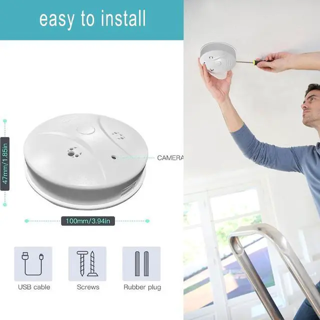 Alt view image 6 of 6 - Security Camera 1080P Indoor with Smoke Detector,Nanny cam WiFi Indoor Camera Dome Surveillance System with Night Vision,Motion Detection, for Home,Business, Baby Monitor