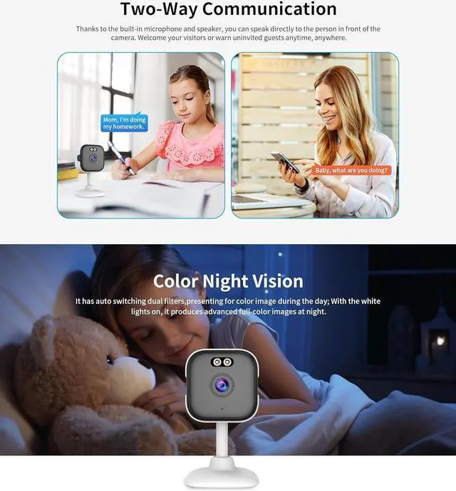 Alt view image 7 of 7 - EVERSECU 5Ghz Wired WiFi Camera 2K, Indoor Home Security Cameras for Baby/Elder/Dog/Pet Camera with Phone app,24/7 SD Card Storage, Compatible with Alexa, Supports RTSP&ONVIF(4pack)