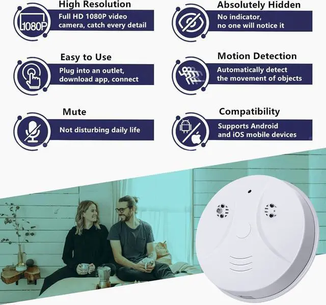 Alt view image 2 of 7 - Hidden Camera Smoke Detector Wireless WiFi Camera HD 1080P Video Small Camera with Night Vision and Motion Detection, Indoor Camera for Home, No Sound