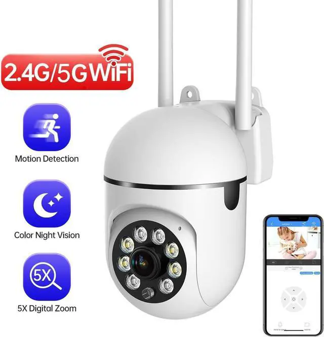 Alt view image 2 of 7 - Gadpiparty EVERSECU 1080P Outdoor WiFi PTZ Security Camera, 2.4G&5GWiFi, Auto Tracking, 2 Way Audio, Spot Night Vision, SD Card & Cloud Storage, Indoor/Outdoor CCTV Camera for Baby/Elderly (4pcs)