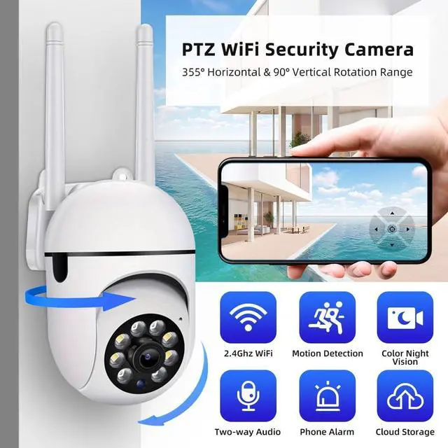 Alt view image 3 of 7 - Gadpiparty EVERSECU 1080P Outdoor WiFi PTZ Security Camera, 2.4G&5GWiFi, Auto Tracking, 2 Way Audio, Spot Night Vision, SD Card & Cloud Storage, Indoor/Outdoor CCTV Camera for Baby/Elderly (4pcs)