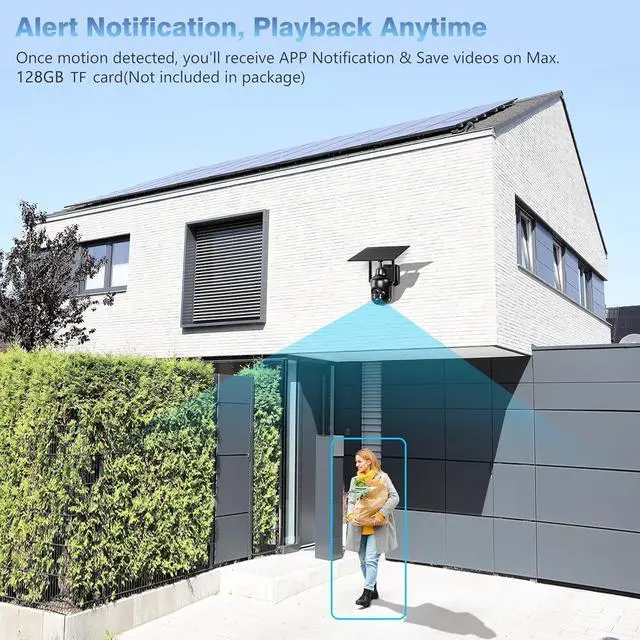 Alt view image 5 of 7 - Xega 4 Pack Security Camera Wireless Outdoor, 2K PTZ Camera WiFi Surveillance Rechargeable Battery with Solar Panel, Color Night Vision, 2-Way Audio, PIR Motion Detection, Spotlight & Siren, IP66