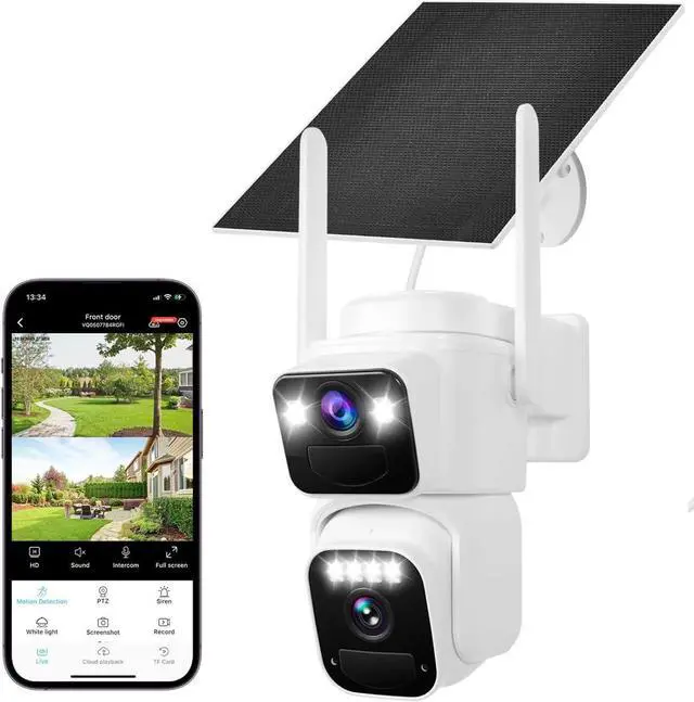 Main image of Dual Lens Dual Screen 2K Solar Security Camera Wireless Outdoor 360° View Battery Powered Camera with Spotlight Color Night Vision, PIR Sensor WiFi Home Security System