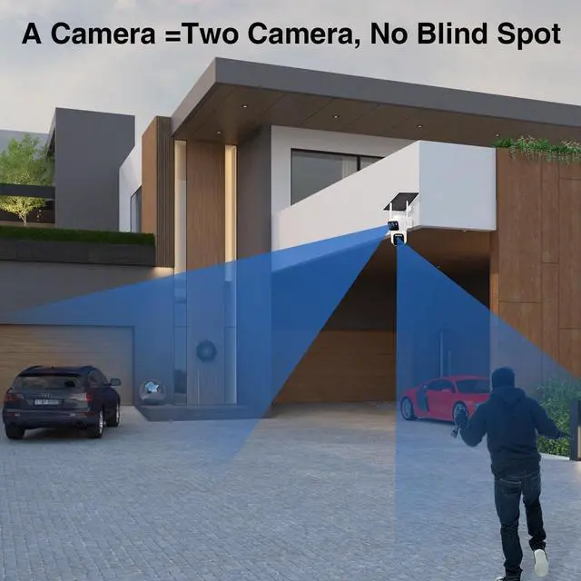 Alt view image 3 of 7 - Dual Lens Dual Screen 2K Solar Security Camera Wireless Outdoor 360° View Battery Powered Camera with Spotlight Color Night Vision, PIR Sensor WiFi Home Security System