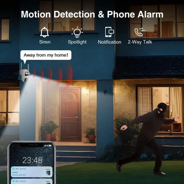 Alt view image 6 of 7 - Dual Lens Dual Screen 2K Solar Security Camera Wireless Outdoor 360° View Battery Powered Camera with Spotlight Color Night Vision, PIR Sensor WiFi Home Security System