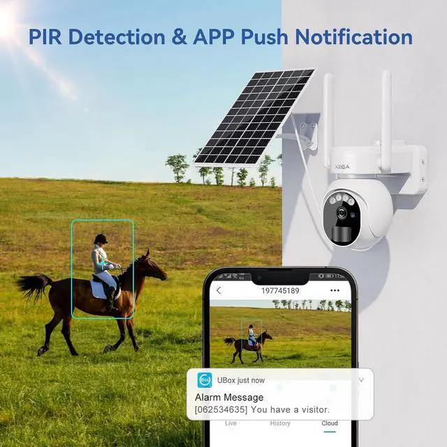 Alt view image 5 of 7 - Xega 4G LTE Security Camera No WiFi with SIM Card 2K Super HD Solar Powered Wireless Outdoor 4G Security Camera PIR Motion Sensor Night Vision 2 Way Talk Built in SIM Card