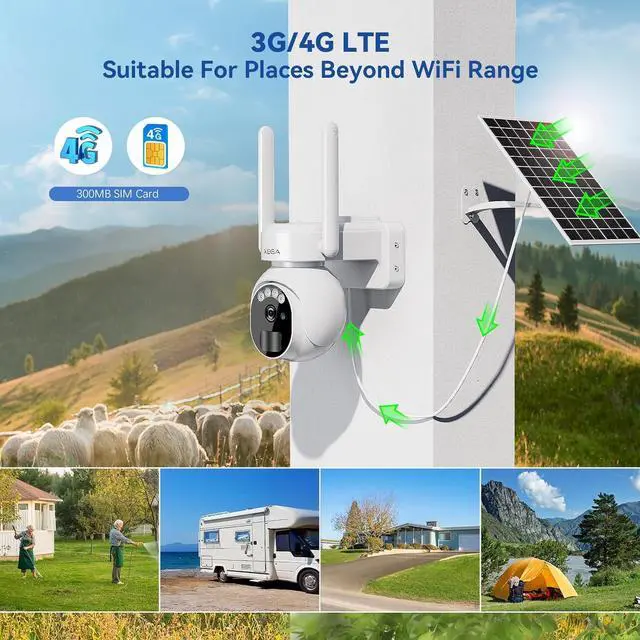 Alt view image 3 of 7 - Xega 4G LTE Security Camera No WiFi with SIM Card 2K Super HD Solar Powered Wireless Outdoor 4G Security Camera PIR Motion Sensor Night Vision 2 Way Talk Built in SIM Card
