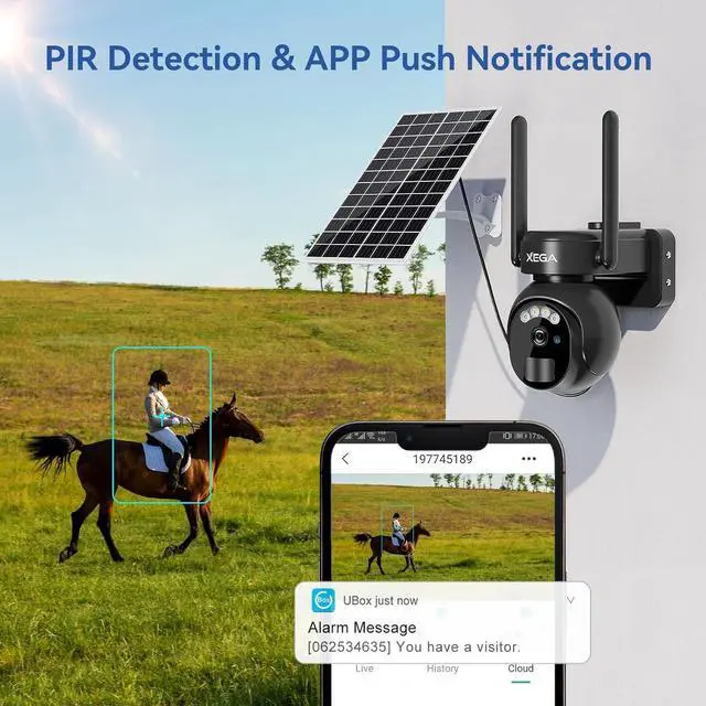 Alt view image 5 of 7 - Xega 4G LTE Security Camera No WiFi with SIM Card 2K Super HD Solar Powered Wireless Outdoor 4G Security Camera PIR Motion Sensor Night Vision 2 Way Talk Built in SIM Card