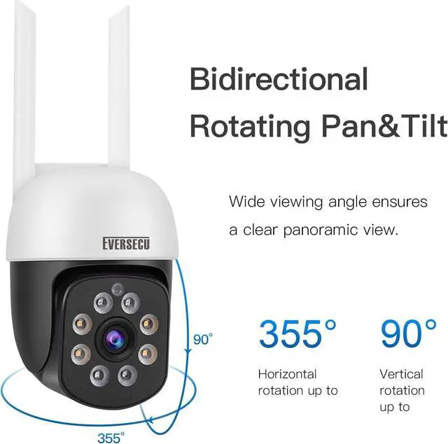 Alt view image 4 of 7 - EVERSECU 2K 3.0MP Outdoor WiFi PTZ Security Camera, 2.4G WiFi, Auto Tracking, 2 Way Audio, Spot Night Vision, Compatible with Alexa, SD Card & Cloud Storage, ONVlF Compliant RTSP IP CCTV Camera(4pcs)