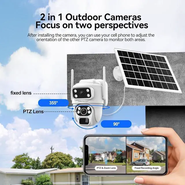 Alt view image 2 of 7 - 4G LTE Cellular Solar Security Camera Wireless Outdoor, 360° Dual Lens,3MP Cellular Security Camera 2K No WiFi Security Camera, PIR Motion Detection, Color Night Vision, 2-Way Talk, SIM Card Included