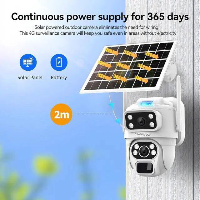 Alt view image 3 of 7 - 4G LTE Cellular Solar Security Camera Wireless Outdoor, 360° Dual Lens,3MP Cellular Security Camera 2K No WiFi Security Camera, PIR Motion Detection, Color Night Vision, 2-Way Talk, SIM Card Included