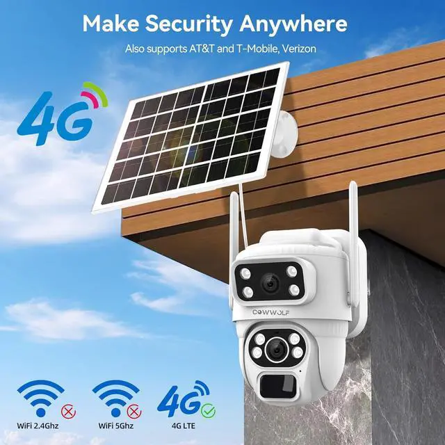 Alt view image 4 of 7 - 4G LTE Cellular Solar Security Camera Wireless Outdoor, 360° Dual Lens,3MP Cellular Security Camera 2K No WiFi Security Camera, PIR Motion Detection, Color Night Vision, 2-Way Talk, SIM Card Included