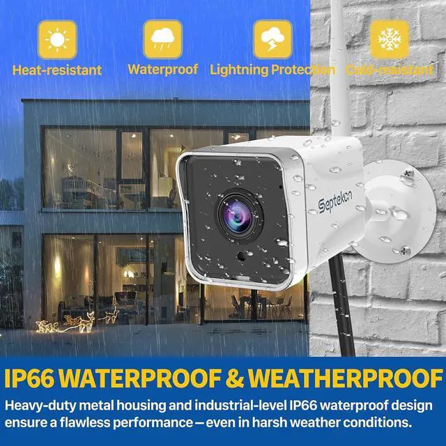 Alt view image 5 of 7 - Septekon 2K Security Camera OutdoorWiFi Cameras for Home Security Outside with Motion Detection Tracking, Night Vision, Two-Way Audio, IP66 Weatherproof, 2.4GHz Wi-Fi, Compatible with Alexa
