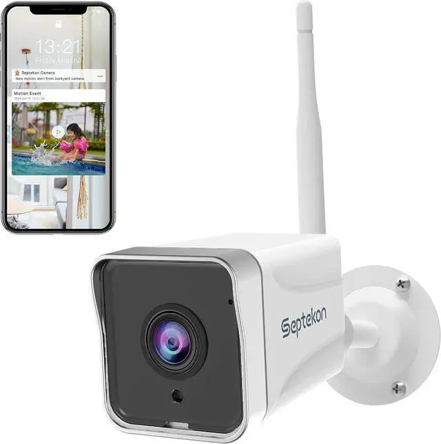 Main image of Septekon 2K Security Camera OutdoorWiFi Cameras for Home Security Outside with Motion Detection Tracking, Night Vision, Two-Way Audio, IP66 Weatherproof, 2.4GHz Wi-Fi, Compatible with Alexa