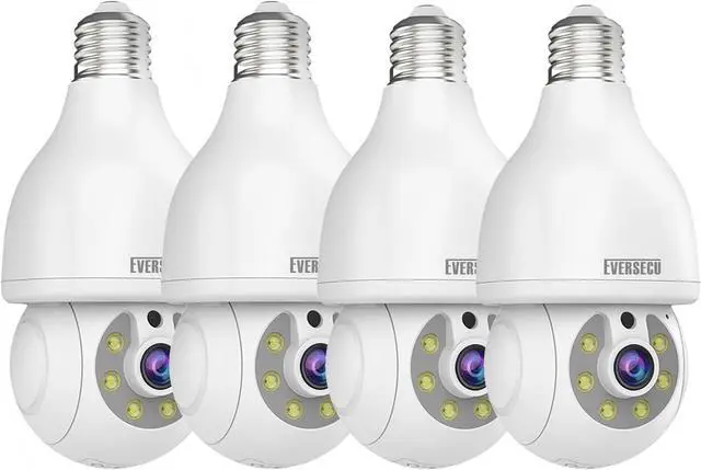 Main image of EVERSECU HD 2K 3.0MP Wireless Lightbulb Security Camera with E27 Light Connector, Motion Auto Tracking PTZ, 2 Way Audio, Spotlight Night Vision, Free APP, WiFi Screw-in CCTV Camera, White(4pack)