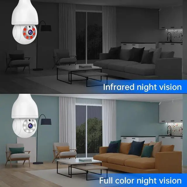 Alt view image 4 of 7 - EVERSECU HD 2K 3.0MP Wireless Lightbulb Security Camera with E27 Light Connector, Motion Auto Tracking PTZ, 2 Way Audio, Spotlight Night Vision, Free APP, WiFi Screw-in CCTV Camera, White(4pack)