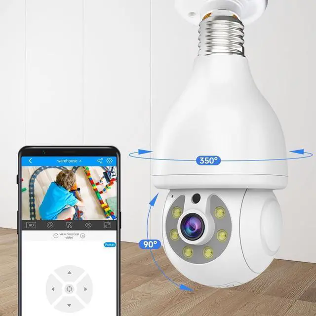 Alt view image 7 of 7 - EVERSECU HD 2K 3.0MP Wireless Lightbulb Security Camera with E27 Light Connector, Motion Auto Tracking PTZ, 2 Way Audio, Spotlight Night Vision, Free APP, WiFi Screw-in CCTV Camera, White(4pack)