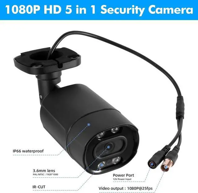 Alt view image 2 of 7 - Fuers 1080P HD 1920TVL Security Camera Hybrid 5-in-1 XVI/TVI/CVI/AHD/CVBS CCTV Camera Outdoor Indoor,80ft IR Night Vision,Weatherproof Metal Housing Bullet Camera for Analog Surveillance DVR,2MP