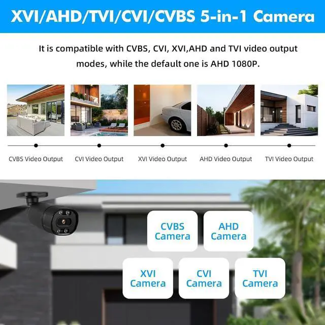Alt view image 3 of 7 - Fuers 1080P HD 1920TVL Security Camera Hybrid 5-in-1 XVI/TVI/CVI/AHD/CVBS CCTV Camera Outdoor Indoor,80ft IR Night Vision,Weatherproof Metal Housing Bullet Camera for Analog Surveillance DVR,2MP