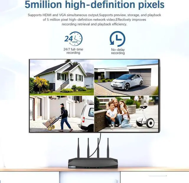 Alt view image 4 of 7 - Security Wireless Network Video Recorder NVR System for Home Surveillance/Monitor Camera Systems,Built-in WiFi Recorders,Local Storage,Support 10-Channel, 3K 5MP Work with IP Cameras