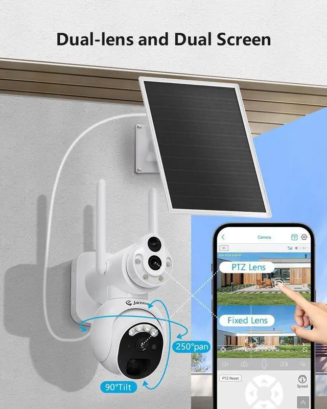 Alt view image 3 of 7 - Jennov No WiFi Security Camera Wireless Outdoor, Dual Lens Linkage 4G Cellular Security Camera with Solar Panel, 360° View, Auto Tracking, PIR Detection, Color Night Vision, 300MB SIM Card