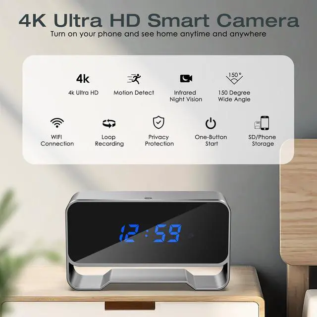 Alt view image 2 of 7 - WiFi Hidden Camera Clock, FHD 1080P Wireless Spy Camera, Nanny Cam with Night Vision for Indoor Home Office Security