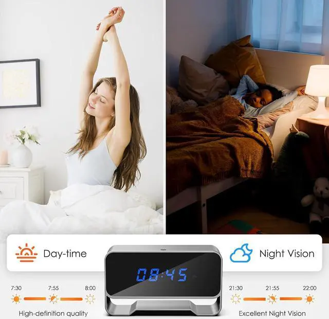 Alt view image 4 of 7 - WiFi Hidden Camera Clock, FHD 1080P Wireless Spy Camera, Nanny Cam with Night Vision for Indoor Home Office Security