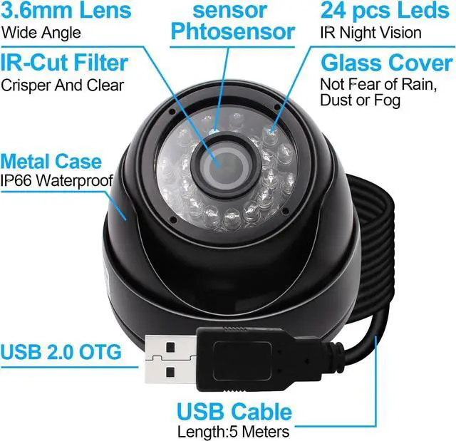 Alt view image 6 of 7 - Gadpiparty MMlove 1080P USB Dome Camera 2MP 30FPS 82ft Day & Night Vision USB Security Camera 3.6mm Wide Angle Surveillance Camera Waterproof Outdoor Indoor Metal Housing PC Webcam for Business/Home/