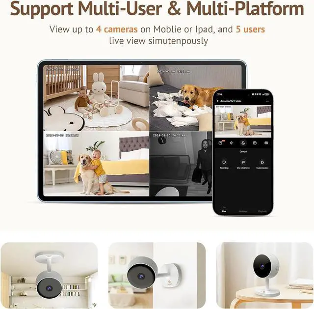 Alt view image 7 of 7 - Girafit 3MP 2K Indoor Camera 5GHz & 2.4GHz, Indoor Home Security Cameras 2 Pack for Baby/Elder/Dog/Pet Camera with Phone app, Motion Detection, 2-Way Talk, US Cloud & SD Card Storage
