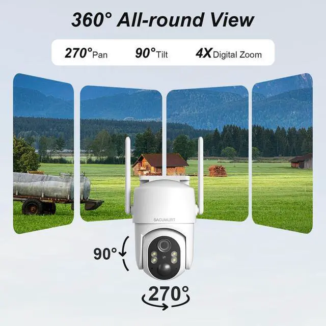 Alt view image 6 of 7 - No WiFi Security Camera Outdoor, 4G LTE Cellular Security Camera That Do Not Require No WiFi, 360 Camera Outdoor PTZ, Solar Surveillance Camera, 2K HD, Motion Detection, (US Version)